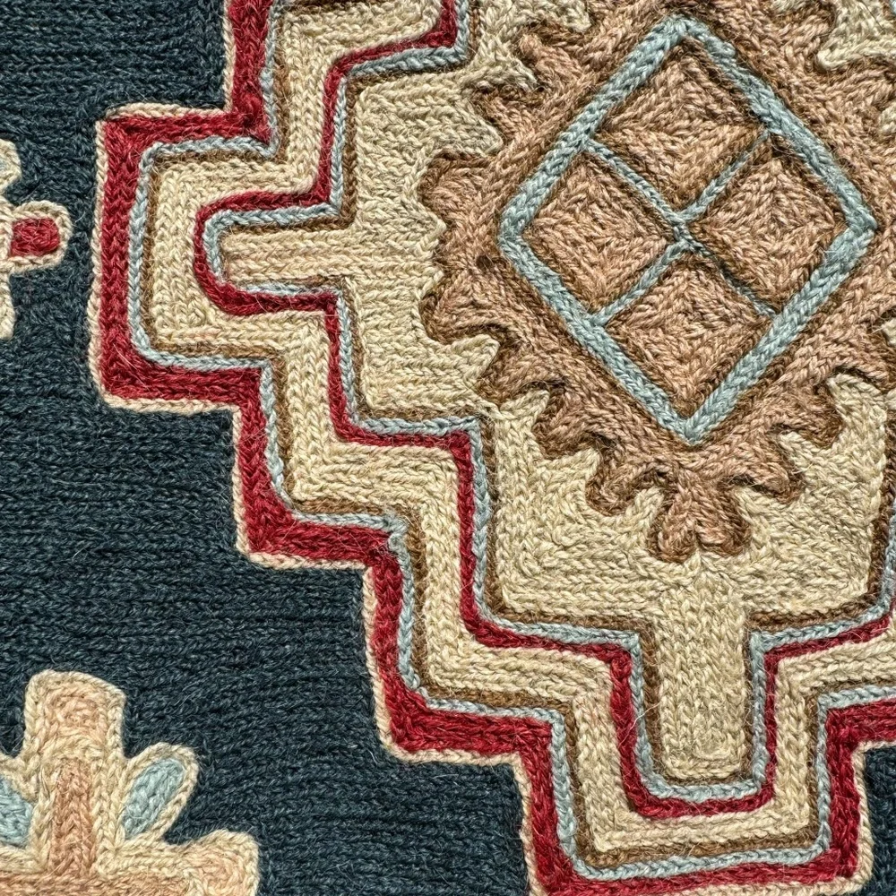 Hand Crafted Teal, Cream, Red and Light Blue Decorative Pillow Panel